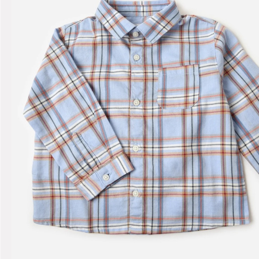 Mayoral Blue and Brown Button Down Shirt, EUC size 18 months
